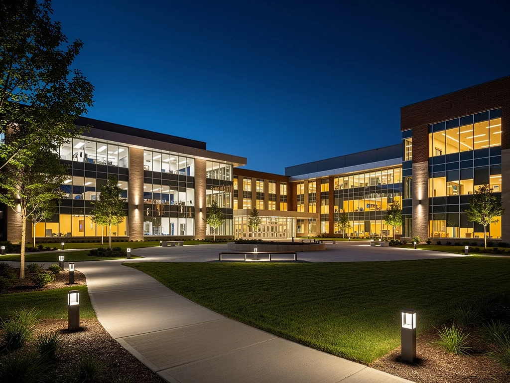 Commercial walkway and courtyard with bollard path lighting