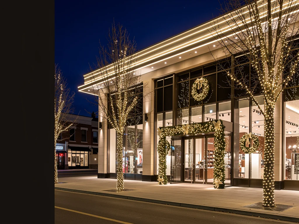 Commercial holiday lighting installation