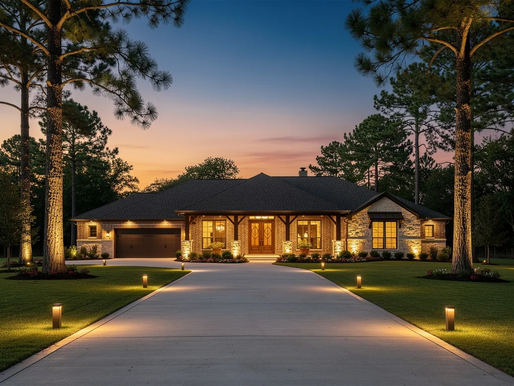 Magnolia Texas estate with outdoor lighting